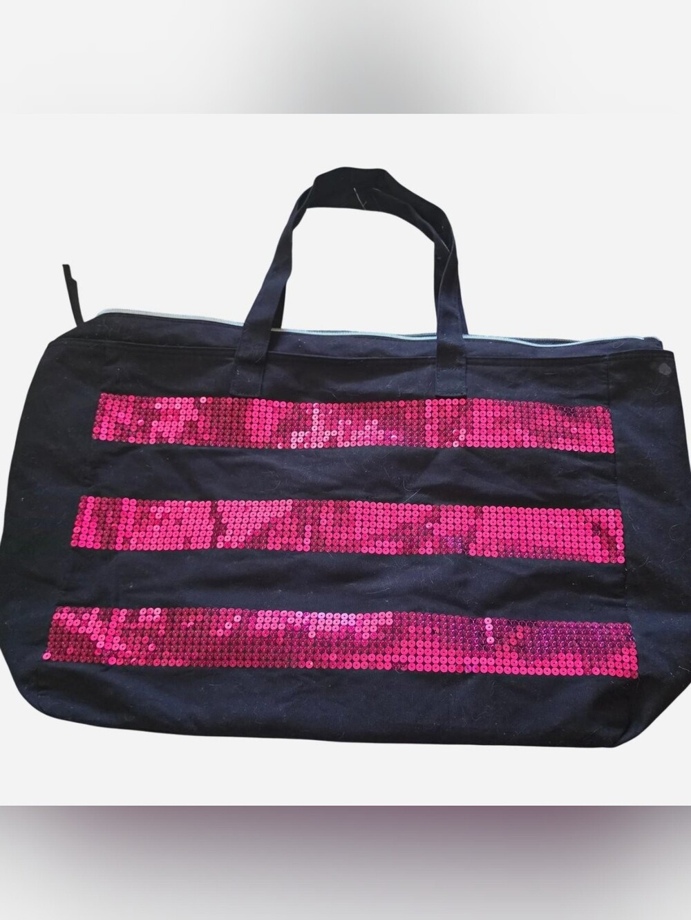 Victoria's Secret Black Tote Bag with Pink Sequin Stripes - Picture 2 of 4